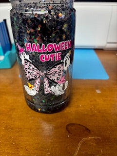 black sparkly ghost themed snow globe cup