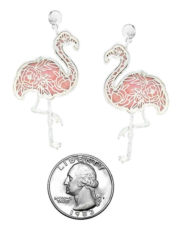 TROPICAL THEME METAL FILIGREE EARRING - FLAMINGO-0