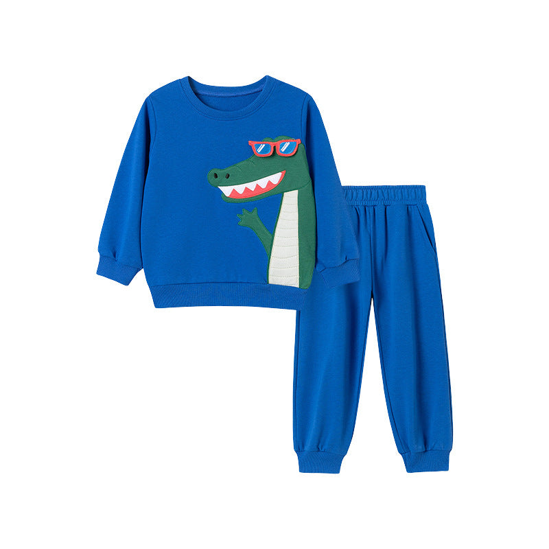Spring and Autumn Boys Animals Cartoon Pattern Long Sleeves Pullover and Pants Clothing Set-4