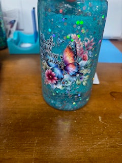 blue sparkly butterfly snow globe cup