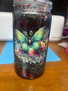 green and red sparkly butterfly snow globe cups