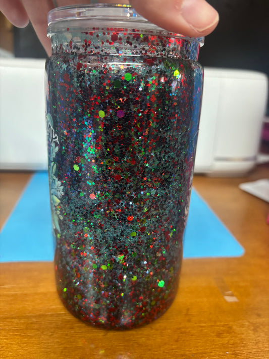 green and red sparkly butterfly snow globe cups