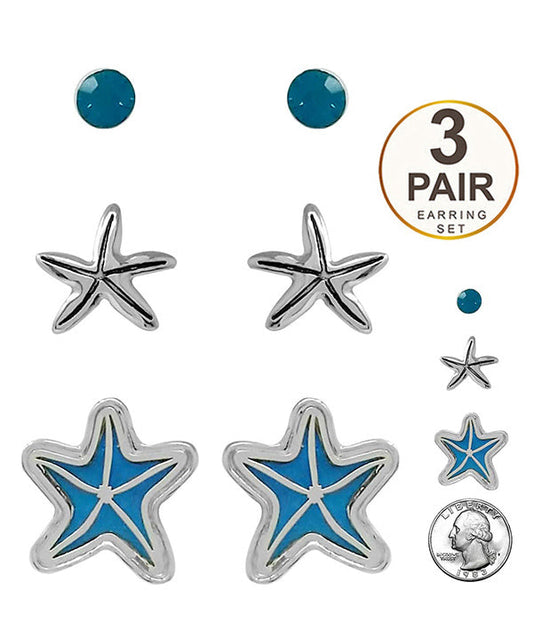 SEALIFE THEME 3 PAIR EARRING SET - STARFISH-0