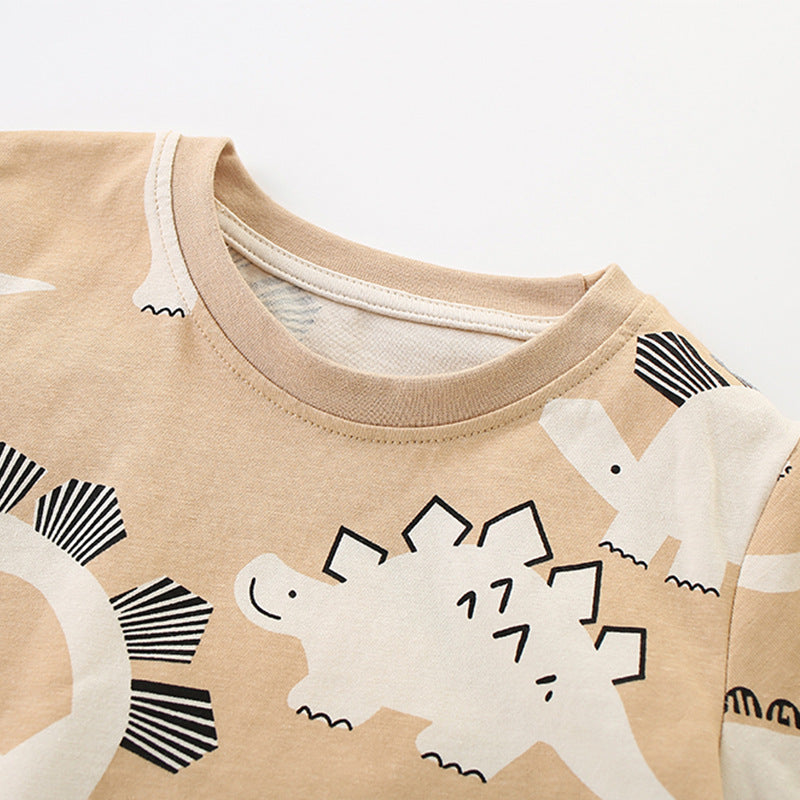 Summer Baby Kids Casual Animals Cartoon Pattern T-shirt and Shorts Clothing Set for Boys-1