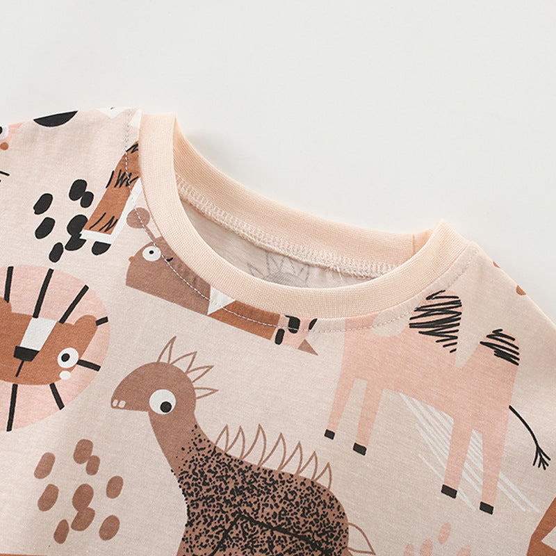 Summer Baby Kids Casual Animals Cartoon Pattern T-shirt and Shorts Clothing Set for Boys-1