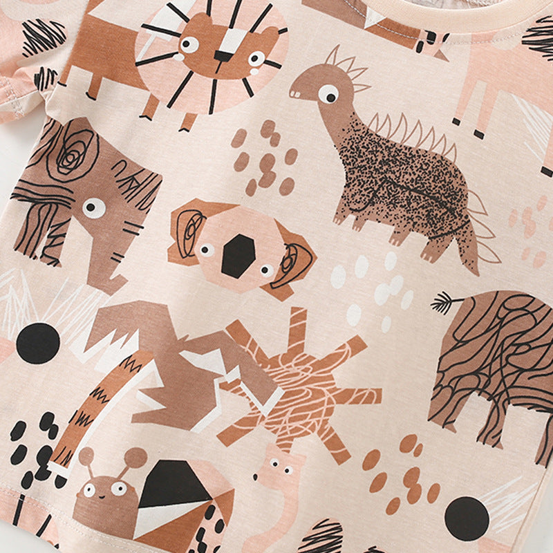 Summer Baby Kids Casual Animals Cartoon Pattern T-shirt and Shorts Clothing Set for Boys-2