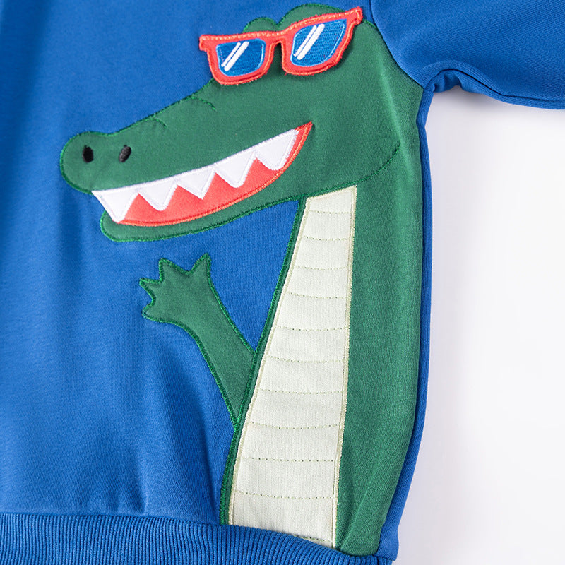 Spring and Autumn Boys Animals Cartoon Pattern Long Sleeves Pullover and Pants Clothing Set-2