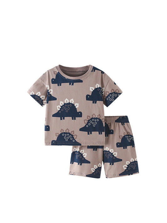 Arrival Summer Baby Kids Unisex Cartoon Dinosaur Pattern T-shirt and Shorts Clothing Set-0