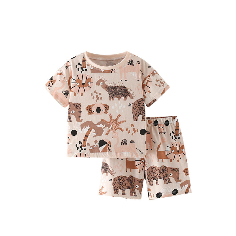 Summer Baby Kids Casual Animals Cartoon Pattern T-shirt and Shorts Clothing Set for Boys-0