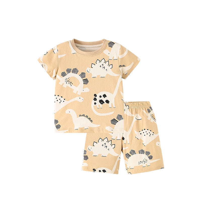 Summer Baby Kids Casual Animals Cartoon Pattern T-shirt and Shorts Clothing Set for Boys-0
