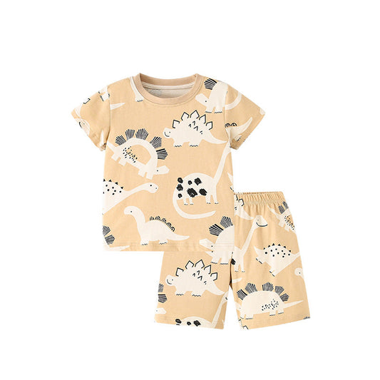 Summer Baby Kids Casual Animals Cartoon Pattern T-shirt and Shorts Clothing Set for Boys-0