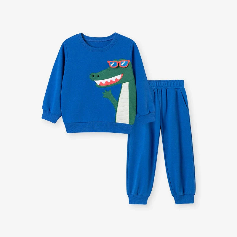 Spring and Autumn Boys Animals Cartoon Pattern Long Sleeves Pullover and Pants Clothing Set-0