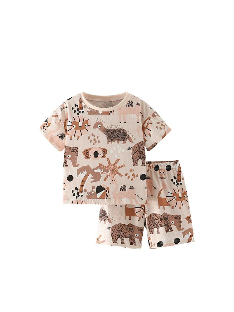 Summer Baby Kids Casual Animals Cartoon Pattern T-shirt and Shorts Clothing Set for Boys-4